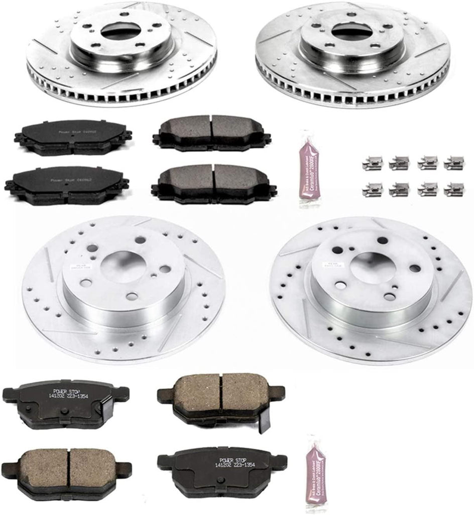 K6076 Front and Rear Z23 Carbon Fiber Brake Pads with Drilled & Slotted Brake Rotors Kit