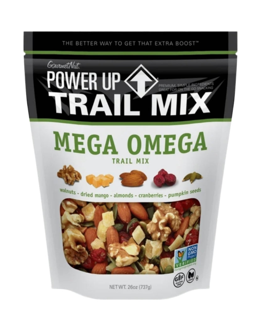Power Up Mega Omega Gluten Free Vegan Trail Mix 3 Pack of 26 Oz. Resealable Bags