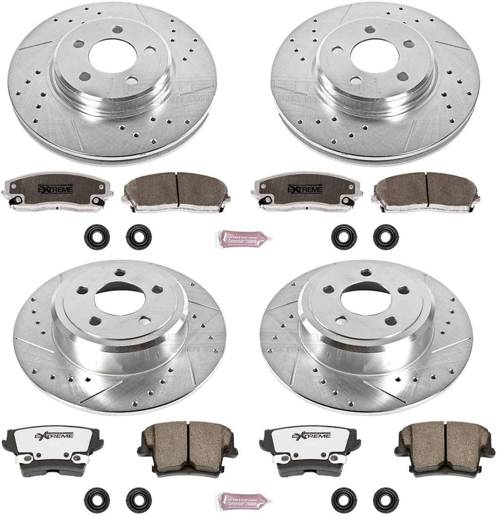 K1715-26 Front and Rear Z26 Carbon Fiber Brake Pads with Drilled & Slotted Brake Rotors Kit
