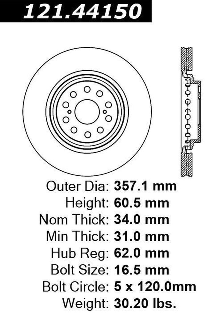 Centric Front Driver Side Disc Brake Rotor for Lexus (121.44150)