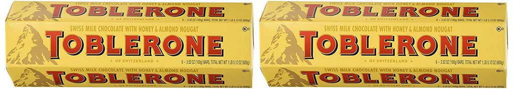 Toblerone Swiss milk chocolate with honey and Almond Nougat - 2 packs of 6 bars