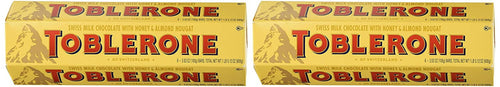 Toblerone Swiss milk chocolate with honey and Almond Nougat - 2 packs of 6 bars