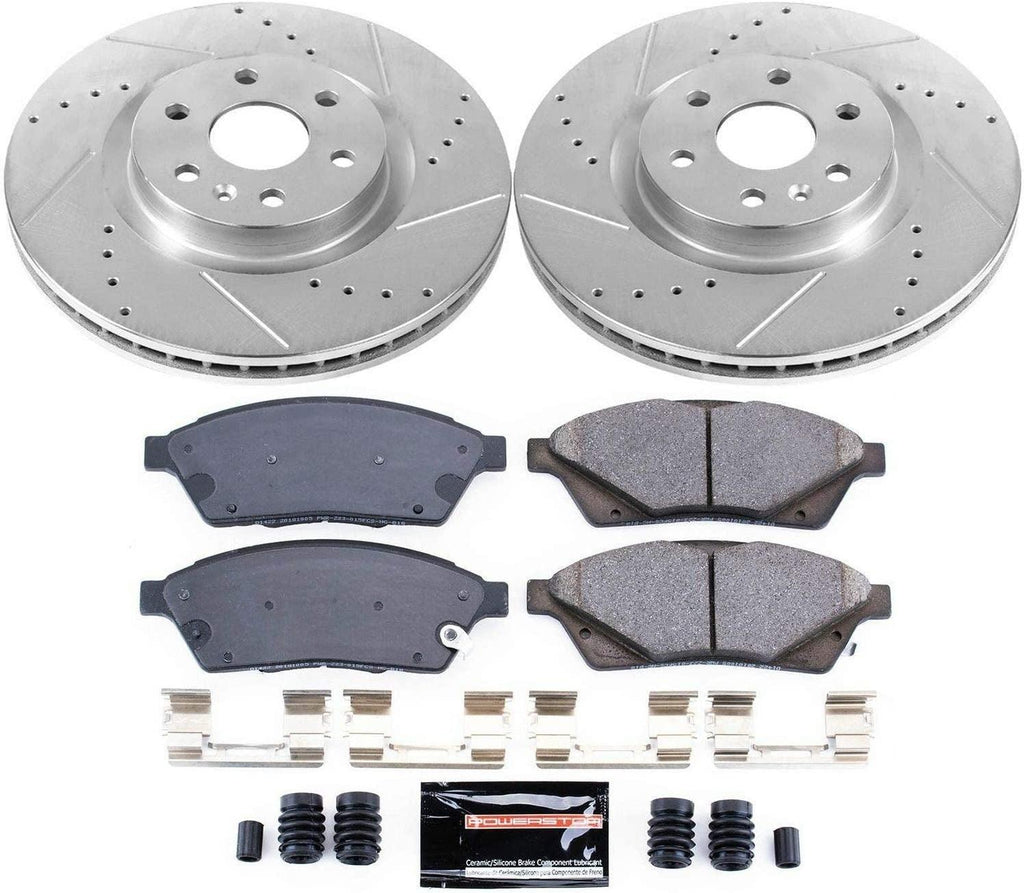 K5545 Front Z23 Carbon Fiber Brake Pads with Drilled & Slotted Brake Rotors Kit