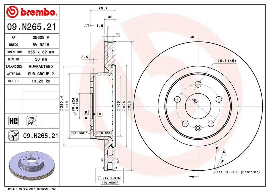 Brembo Front Disc Brake Rotor for 12-18 S (09.N265.21)