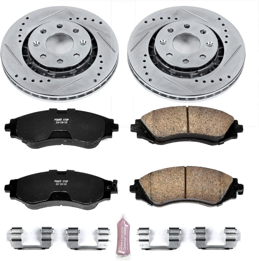 K5893 Front Z23 Carbon Fiber Brake Pads with Drilled & Slotted Brake Rotors Kit