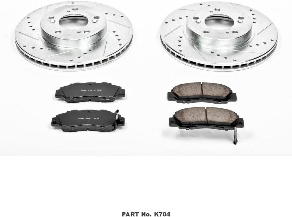 Power Stop K704 Front Z23 Carbon Fiber Brake Pads with Drilled & Slotted Brake Rotors Kit