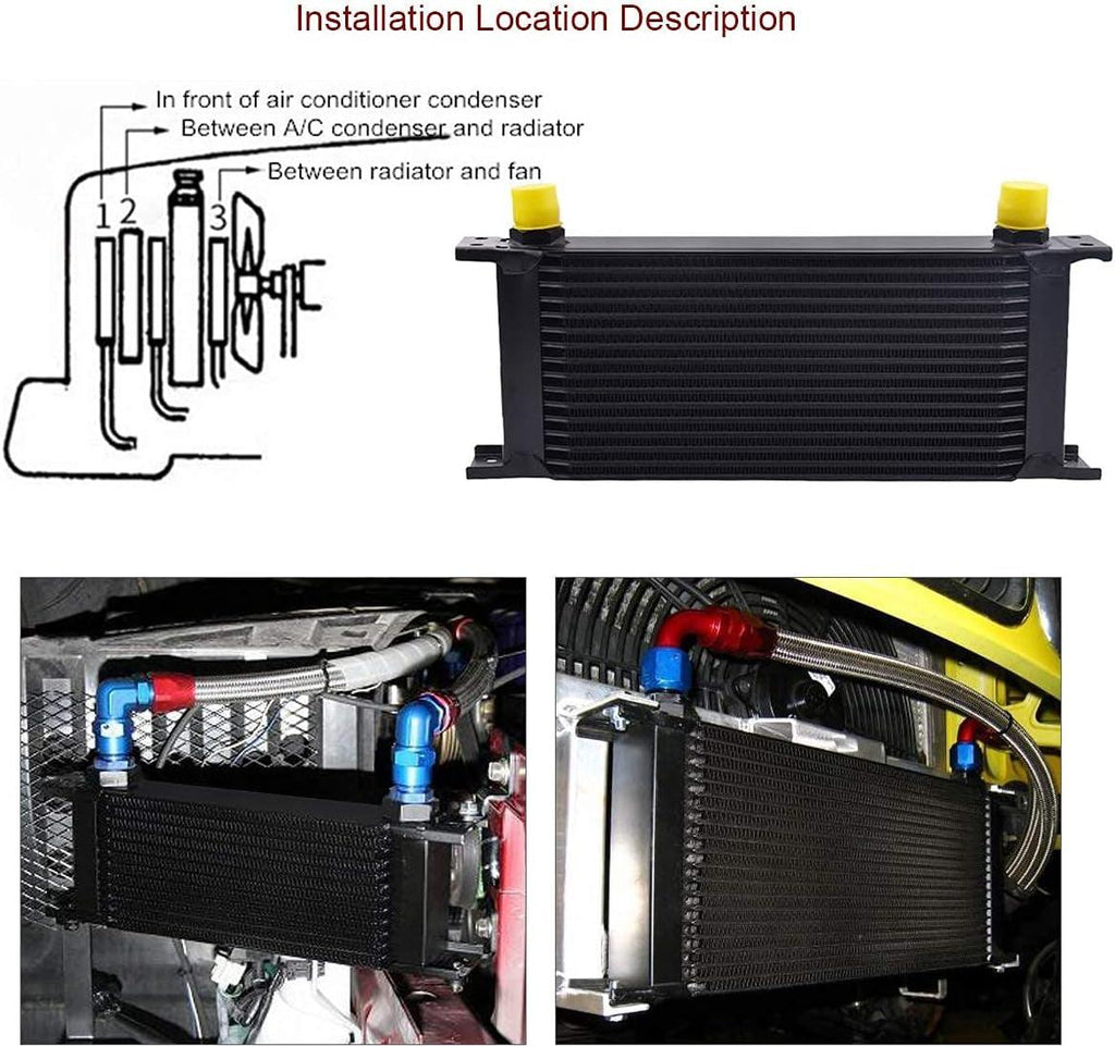16 Row AN10-10AN Stacked Plate Oil Cooler 6AN 8AN Adapter Universal Engine Transmission Bundle with an 3-12 Wrench Spanner