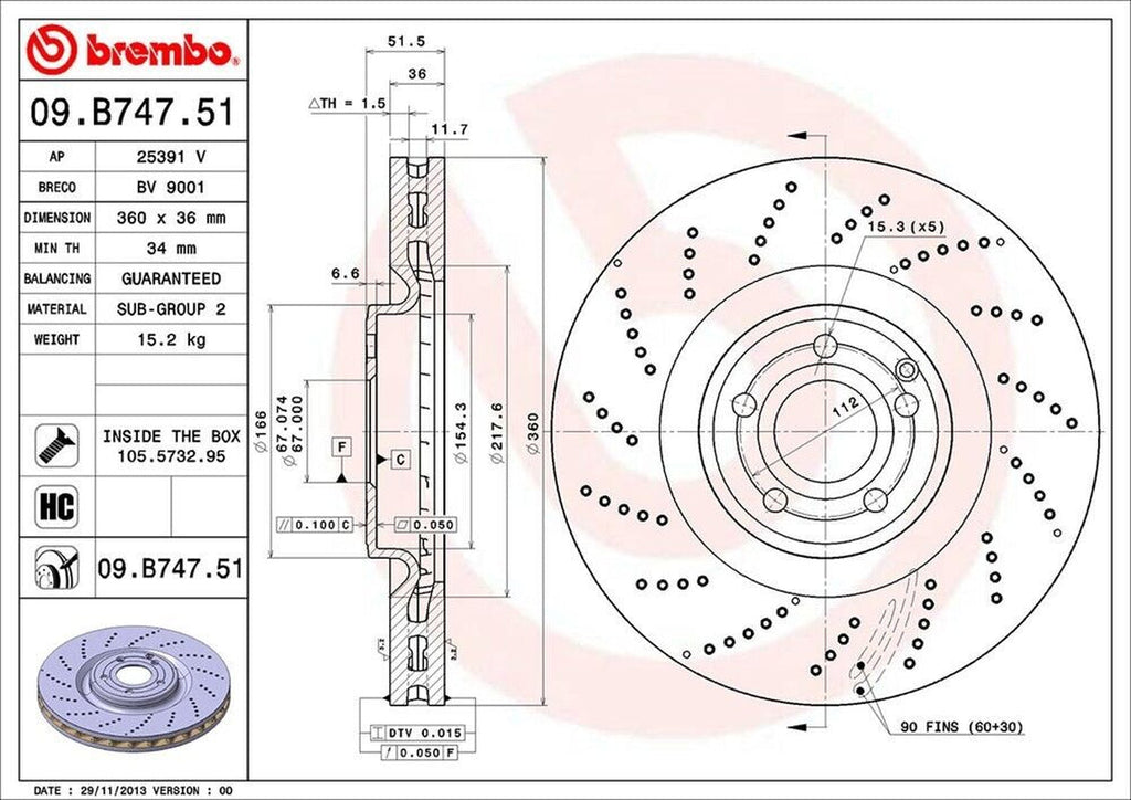 Brembo Front Disc Brake Rotor for 12-18 CLS550 (09.B747.51)