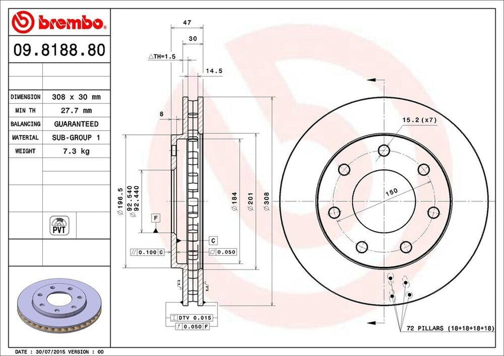 Brembo Front Disc Brake Rotor for Ford (09.8188.81)
