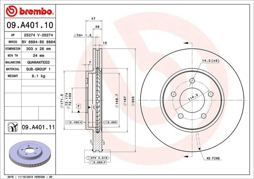 Brembo Front Disc Brake Rotor for Escape, Mariner, Tribute (09.A401.11)