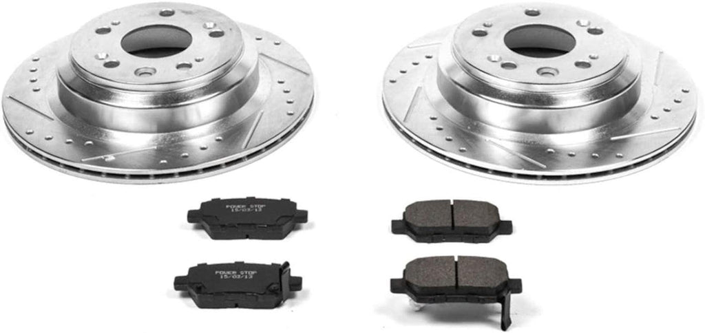 K4605 Rear Z23 Carbon Fiber Brake Pads with Drilled & Slotted Brake Rotors Kit