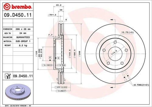 Brembo Front Disc Brake Rotor for 13-19 Altima (09.D450.11)