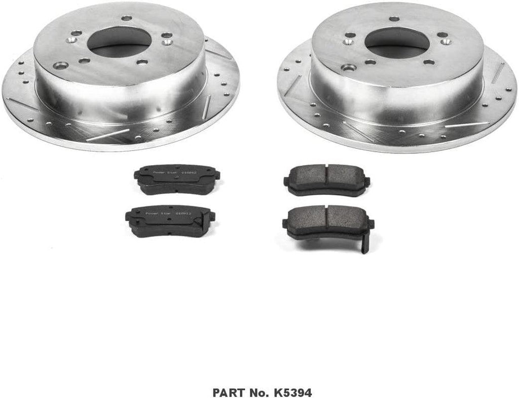 K5394 Rear Z23 Carbon Fiber Brake Pads with Drilled & Slotted Brake Rotors Kit