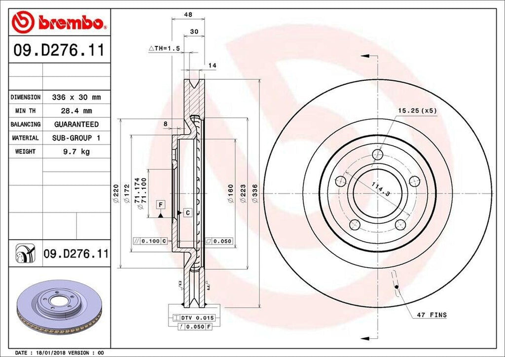 Brembo Front Disc Brake Rotor for 11-14 Ford Mustang (09.D276.11)