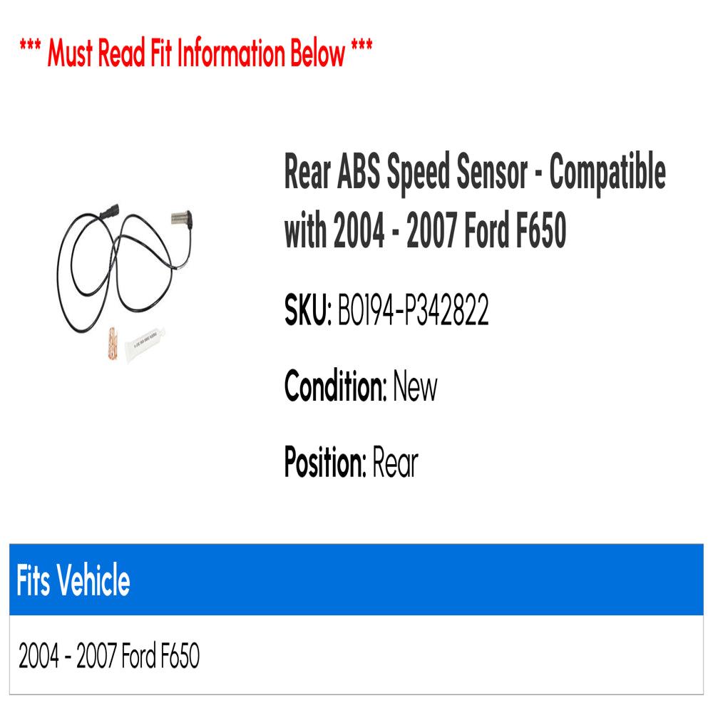 Rear ABS Speed Sensor - Compatible with 2004 - 2007 Ford F650 2005 2006