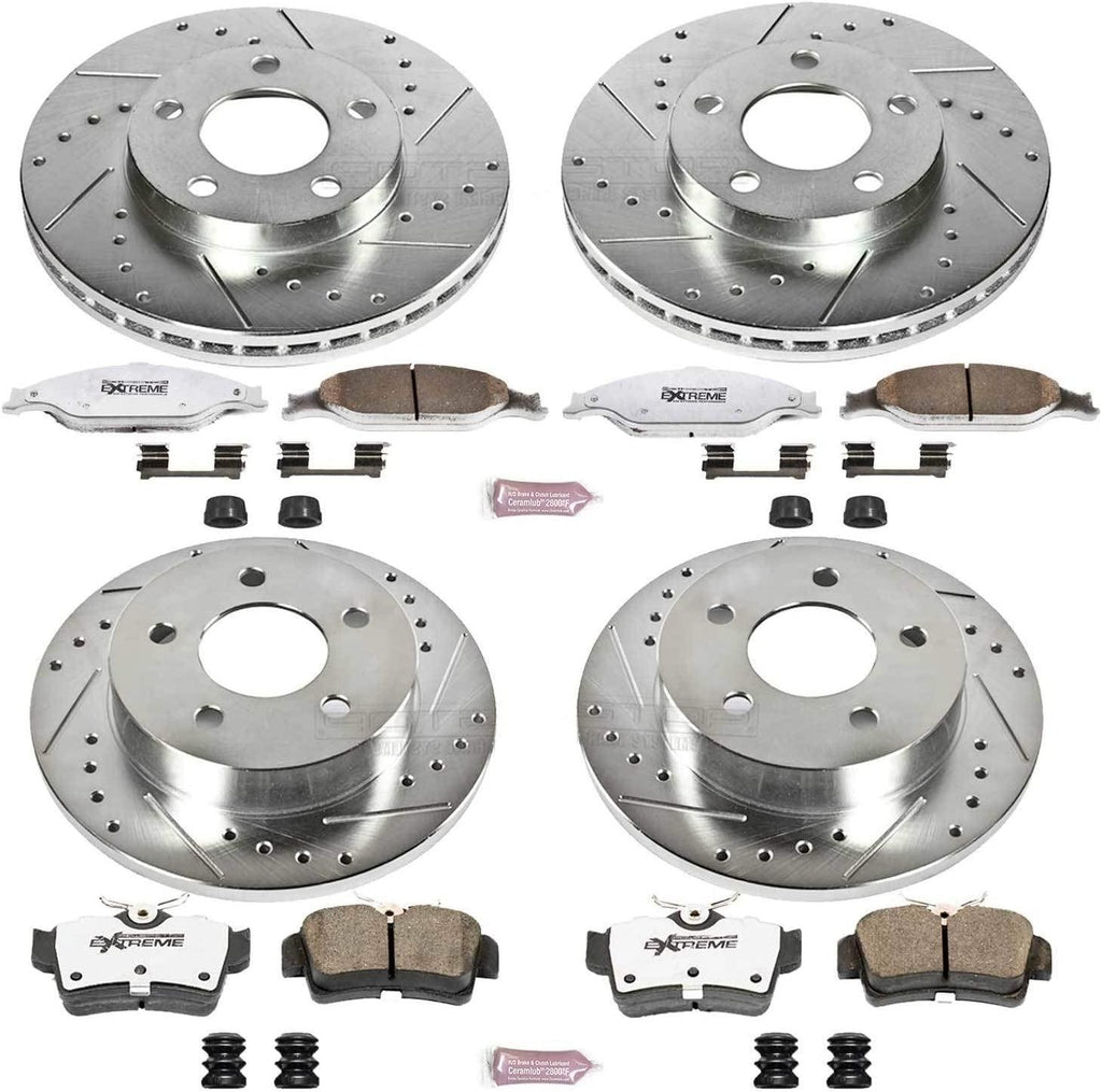 K1302-26 Front and Rear Z26 Carbon Fiber Brake Pads with Drilled & Slotted Brake Rotors Kit