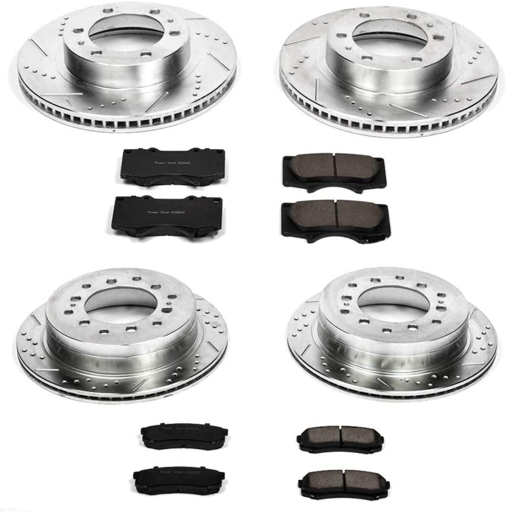 K138 Front and Rear Z23 Carbon Fiber Brake Pads with Drilled & Slotted Brake Rotors Kit