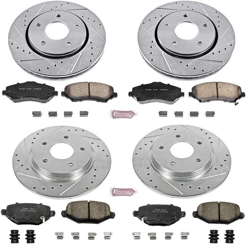 K6563 Front and Rear Z23 Carbon Fiber Brake Pads with Drilled & Slotted Brake Rotors Kit