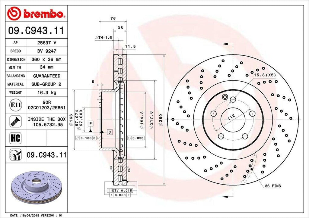Brembo Front Disc Brake Rotor for CL55 AMG, S55 AMG (09.C943.11)