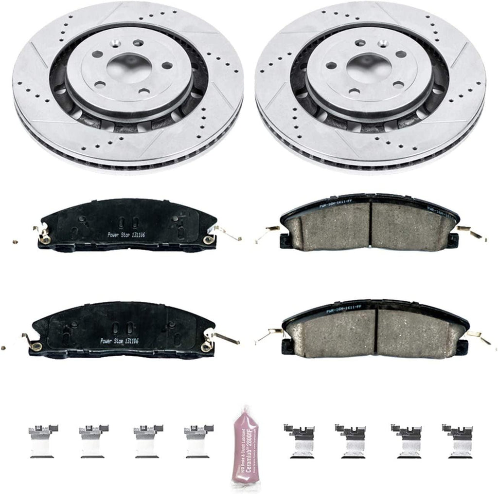 K6374 Front Z23 Carbon Fiber Brake Pads with Drilled & Slotted Brake Rotors Kit