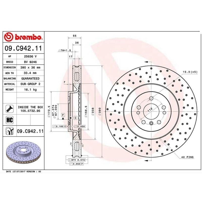 Brembo Front Disc Brake Rotor for ML63 AMG, R63 AMG (09.C942.11)
