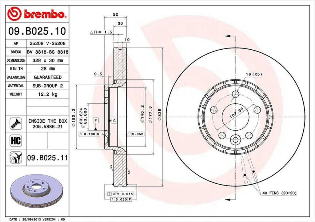 Brembo Front Disc Brake Rotor for 10-15 Volvo XC60 (09.B025.11)