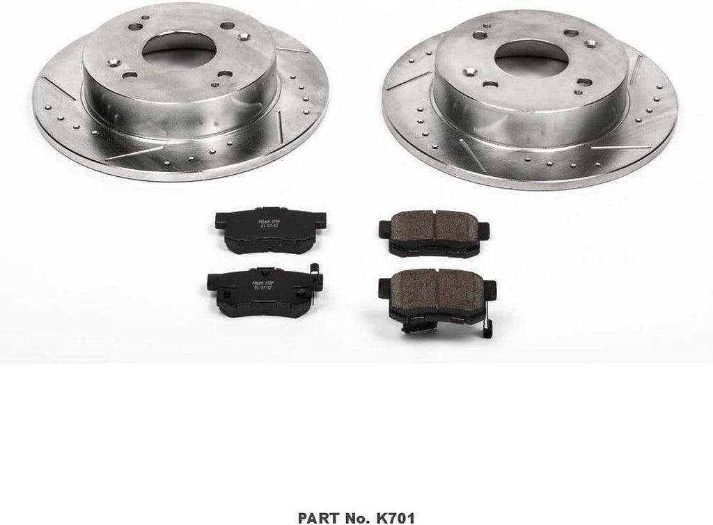 Power Stop K701 Rear Z23 Carbon Fiber Brake Pads with Drilled & Slotted Brake Rotors Kit