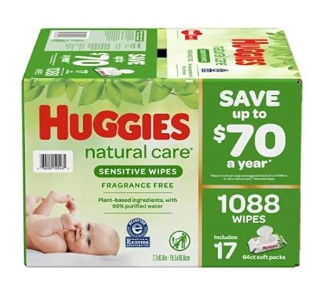 HUGGIES Natural Care Sensitive Baby Wipe Refill, Fragrance Free (1,088 Count)
