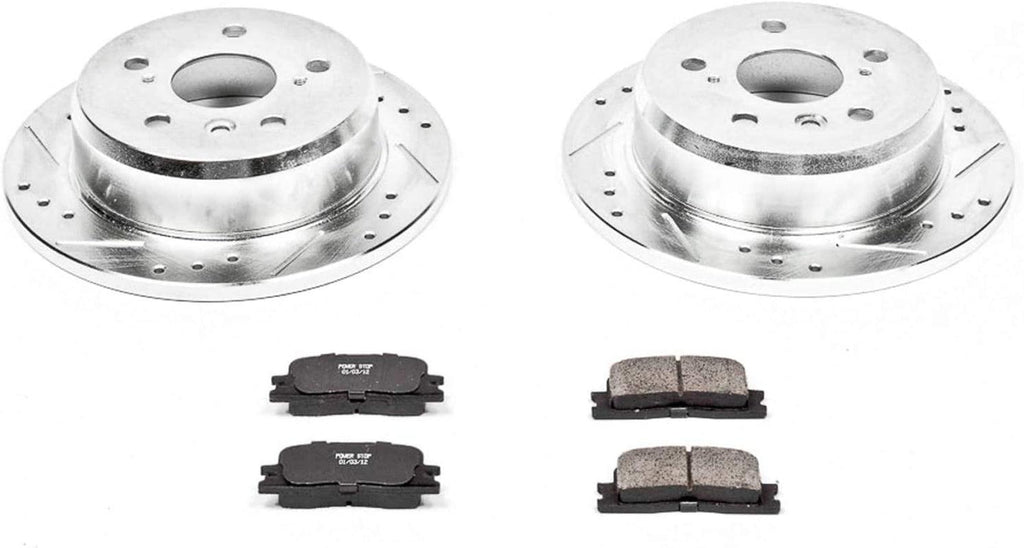 K2418 Rear Z23 Carbon Fiber Brake Pads with Drilled & Slotted Brake Rotors Kit