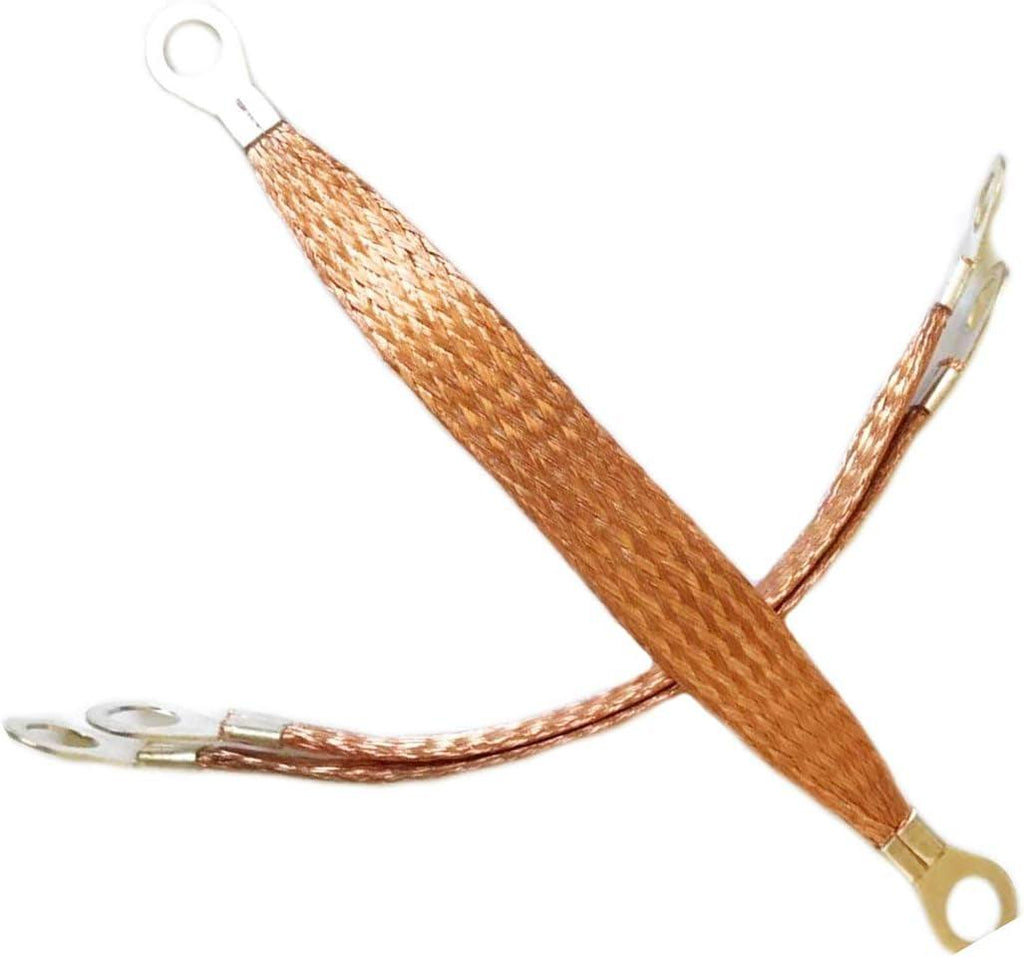 Automotive Universal Engine Grounding Braided Copper Straps Earth Bonding Straps (8 Inch 12 Inch 24 Inch) (Bare Copper 3/4" Width 8" Length 4PCS)