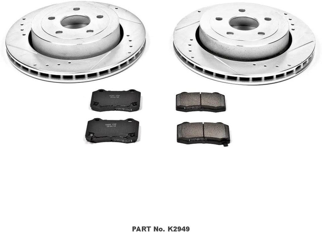 K2949 Rear Z23 Carbon Fiber Brake Pads with Drilled & Slotted Brake Rotors Kit