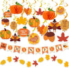 Dazonge Thanksgiving Decorations 40PCS, Pre-Assembled Thanksgiving Banner, Hanging Swirls, Fall Leaves Garland and Honeycomb Pumpkins for Thanksgiving Decor, Fall Decor, Thanksgiving Decorations for Home
