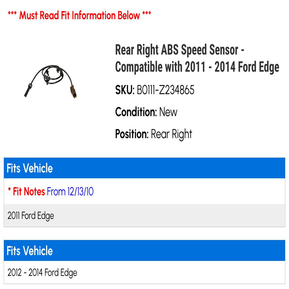 Rear Right ABS Speed Sensor - Compatible with 2011 - 2014 Ford Edge 2012 2013
