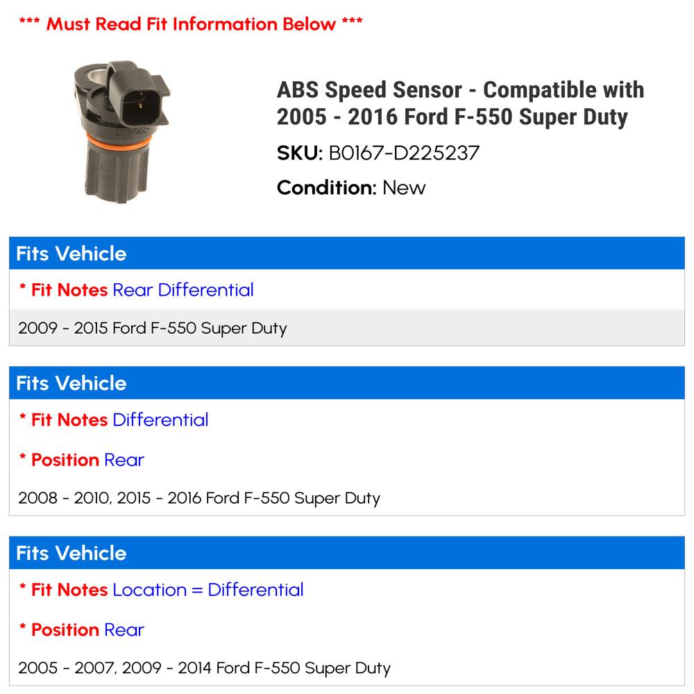 ABS Speed Sensor - Compatible with 2005 - 2016 Ford F-550 Super Duty 2006 2007 2008 2009 2010 2011 2012 2013 2014 2015