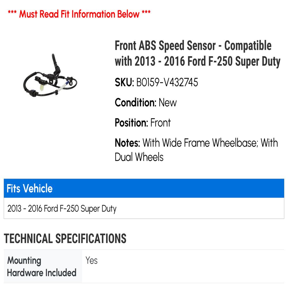 Front ABS Speed Sensor - Compatible with 2013 - 2016 Ford F-250 Super Duty 2014 2015