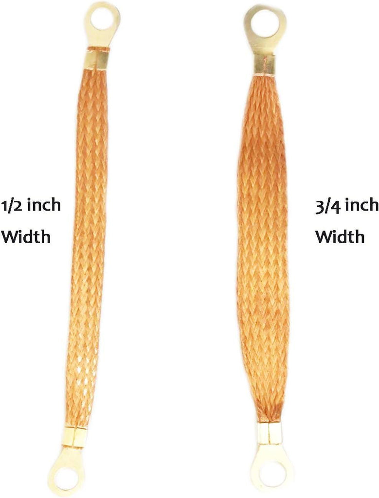 Automotive Universal Engine Grounding Braided Copper Straps Earth Bonding Straps (8 Inch 12 Inch 24 Inch) (Bare Copper 3/4" Width 8" Length 4PCS)