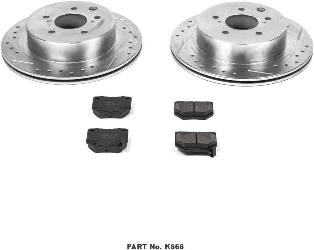 Power Stop K666 Rear Z23 Carbon Fiber Brake Pads with Drilled & Slotted Brake Rotors Kit