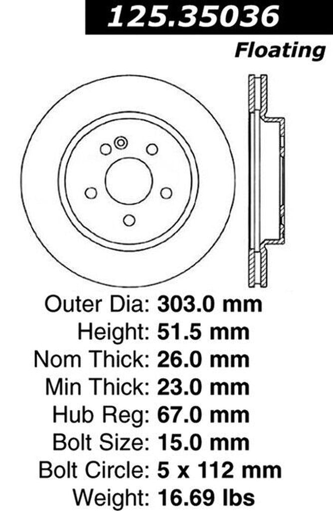 Centric Front Disc Brake Rotor for ML350, ML320, ML430 (125.35036)