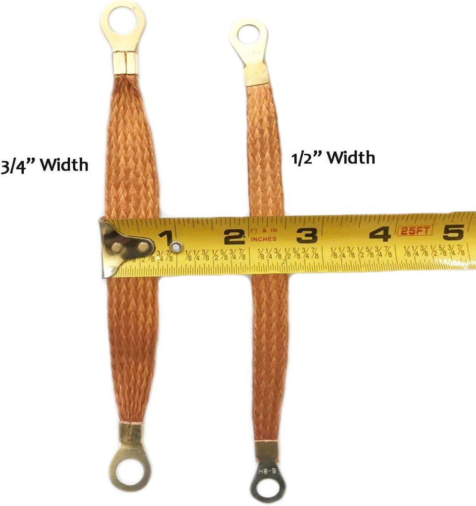 Automotive Universal Engine Grounding Braided Copper Straps Earth Bonding Straps (8 Inch 12 Inch 24 Inch) (Bare Copper 3/4" Width 8" Length 4PCS)