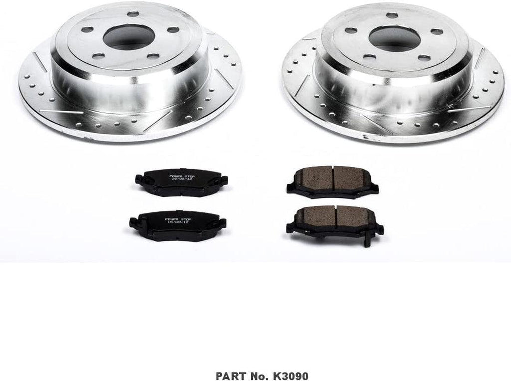 K3090 Rear Z23 Carbon Fiber Brake Pads with Drilled & Slotted Brake Rotors Kit