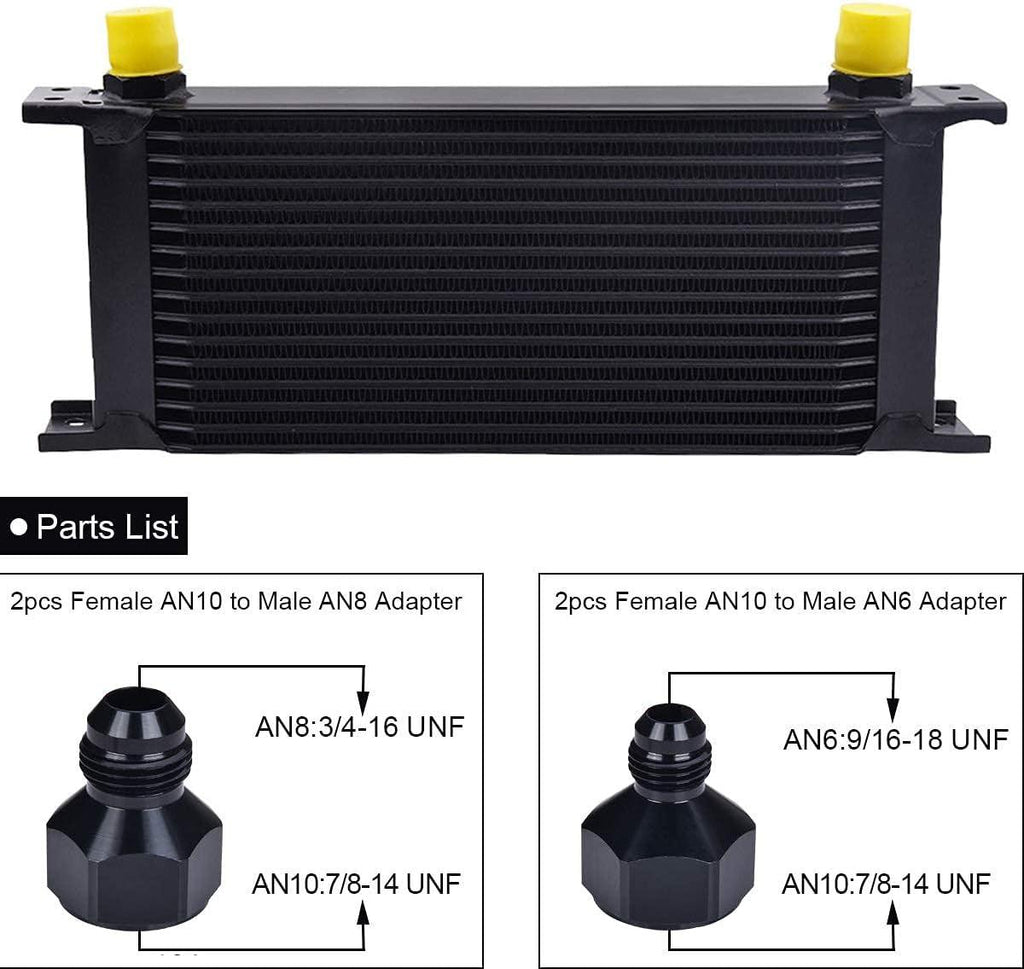 16 Row AN10-10AN Stacked Plate Oil Cooler 6AN 8AN Adapter Universal Engine Transmission Bundle with an 3-12 Wrench Spanner