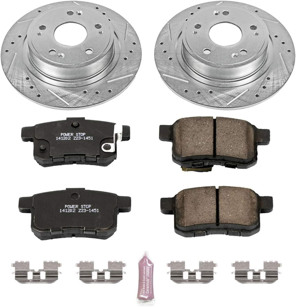 K5368 Rear Z23 Carbon Fiber Brake Pads with Drilled & Slotted Brake Rotors Kit