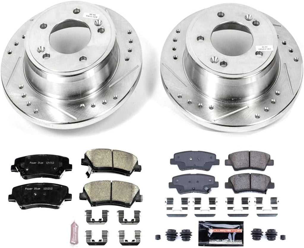 K6506 Front and Rear Z23 Carbon Fiber Brake Pads with Drilled & Slotted Brake Rotors Kit