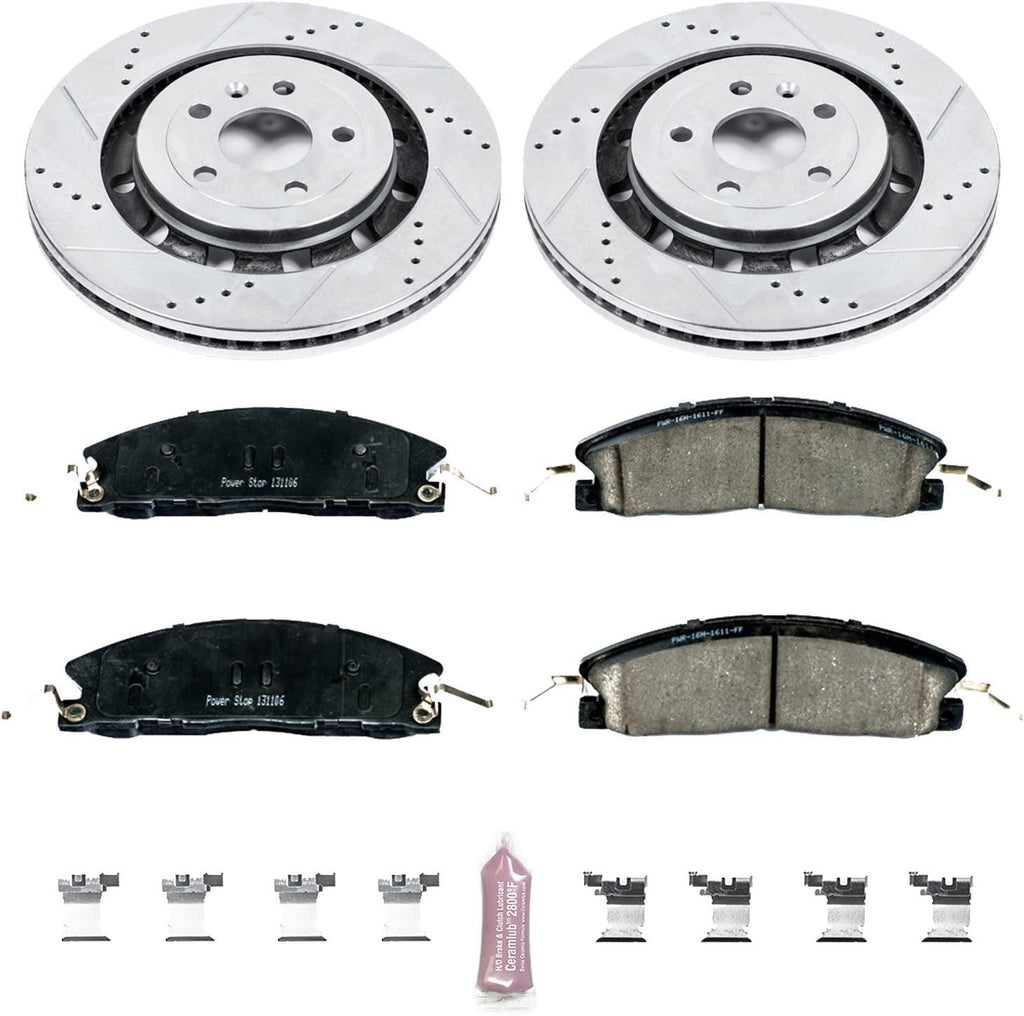 K6374 Front Z23 Carbon Fiber Brake Pads with Drilled & Slotted Brake Rotors Kit