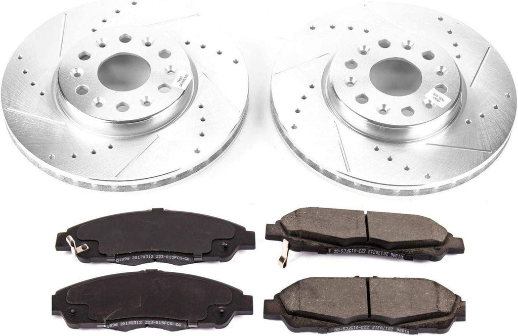 K7409 Front Z23 Carbon Fiber Brake Pads with Drilled & Slotted Brake Rotors Kit