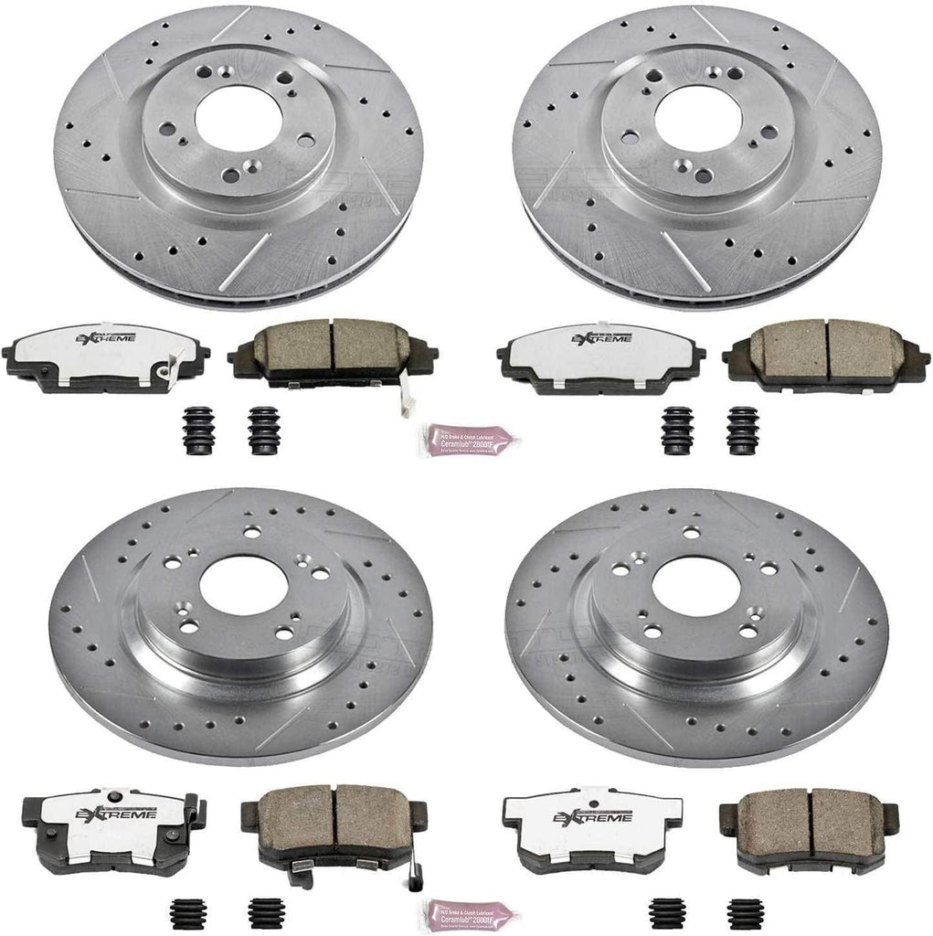 K2277-26 Front and Rear Z26 Carbon Fiber Brake Pads with Drilled & Slotted Brake Rotors Kit