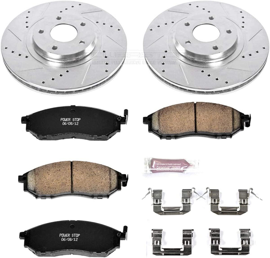 K5263 Front Z23 Carbon Fiber Brake Pads with Drilled & Slotted Brake Rotors Kit