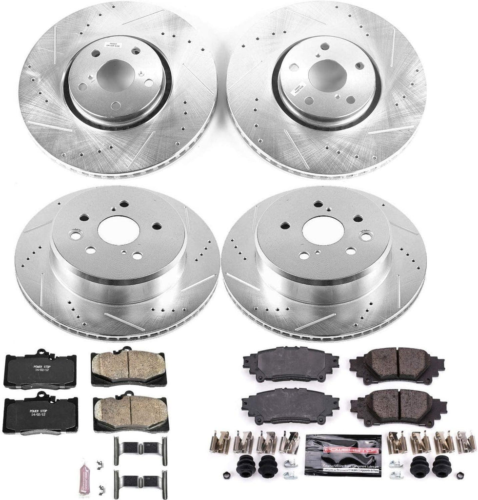 K6929 Front and Rear Z23 Carbon Fiber Brake Pads with Drilled & Slotted Brake Rotors Kit