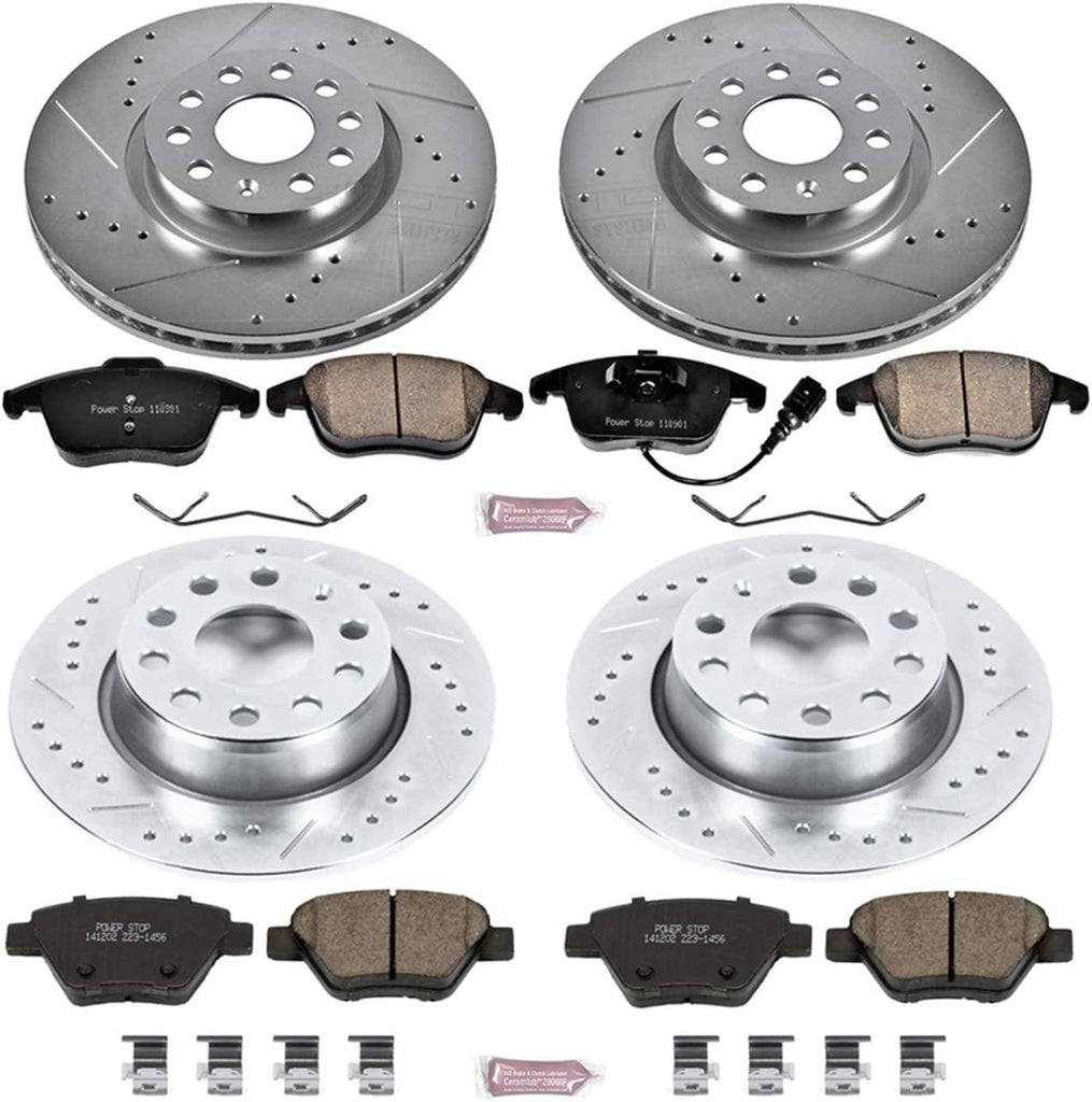 K5803 Front and Rear Z23 Carbon Fiber Brake Pads with Drilled & Slotted Brake Rotors Kit