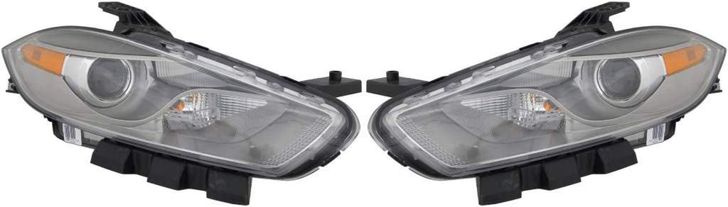 Compatible with Dodge Dart Headlight 2013 14 15 2016 Driver and Passenger Side Pair Front Chrome Trim HID Type for CH2518144 | 68081391AE